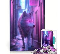 Rompecabezas de 1000 Piezas Lobo neón en un callejón de la Ciudad Juego de ingenio para ejercitar la Mente y Las Manos Ideal para Decorar el Escritorio 38x52cm