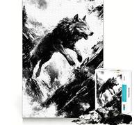 Rompecabezas de 1000 Piezas Lobo Saltando en Las montañas Un Divertido Ejercicio Mental Piezas de Ajuste preciso Una Forma entretenida de Pasar el Tiempo Libre (50x75cm)