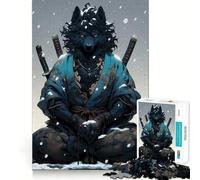 Rompecabezas de 1000 Piezas Lobo Samurai,Meditación en la Nieve para Adultos Juego de Ejercicios de Pensamiento Ajuste Espacios Actividad para Fortalecer los Lazos Familiares (38x26cm)
