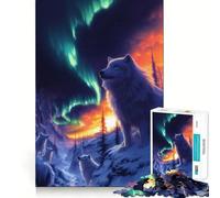 Rompecabezas de 1000 Piezas Lobos bajo la Aurora Boreal para Adultos Juego de Ejercicios y Pensamiento Ajuste Espacios Actividad para Fortalecer los Lazos Familiares (50x75cm)
