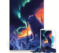Rompecabezas de 1000 Piezas Lobos bajo la Aurora Boreal para Adultos Piensa,Entrena y Juega Cierre Seguro,sin Piezas Sueltas aliviar el estrés (38x52cm)