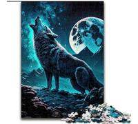 Rompecabezas de 1000 Piezas Lobos bajo la Luna Llena, desafiante Rompecabezas para la interacción Familiar y el Desarrollo Cerebral, tamaño 26x38cm