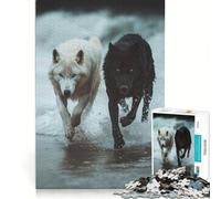 Rompecabezas de 1000 Piezas Lobos Blancos y Negros Corriendo Juego práctico interacción Entre Padres e Hijos colección de Artistas Bellas Artes 38x52cm