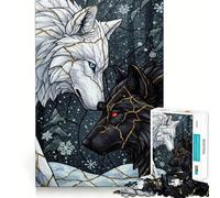 Rompecabezas de 1000 Piezas Lobos Blancos y Negros en Invierno para Adolescentes Juego de concentración Mental Corte de precisión Bordes Lisos Juego Ideal para Rellenar Calcetines navideños
