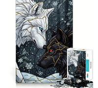 Rompecabezas de 1000 Piezas Lobos Blancos y Negros en Invierno para Adultos Divertido Juego de Memoria Componentes Resistentes y de Corte Limpio aliviar el estrés (38x26cm)