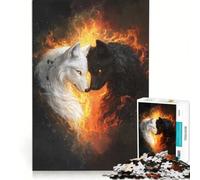 Rompecabezas de 1000 Piezas Lobos Blancos y Negros en Llamas Juego práctico interacción Entre Padres e Hijos colección de Artistas Bellas Artes 38x26cm