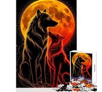 Rompecabezas de 1000 Piezas Lobos Luna Ardiente Juguetes antiestrés Gran Regalo para Juegos Juego Imposible Entrena tu Cerebro y Manos tamaño 38x26cm