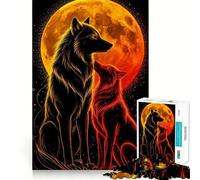 Rompecabezas de 1000 Piezas Lobos y Luna Ardiente - Juego de Ejercicios de Pensamiento - Encaje Huecos - Desafío Cerebral Interactivo para el hogar (38x26cm)