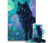 Rompecabezas de 1000 Piezas Lobos y Mariposas a la Luz de la Luna para Adultos Juego Que estimula la Mente Superficie Lisa y sin Rebabas Un pasatiempo Fascinante para los Momentos de Ocio (38x26cm)