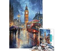 Rompecabezas de 1000 Piezas Londres Lluvia Big Ben y autobús Rojo Un desafío para la Inteligencia Juguetes adictivos Juegos educativos decoración para el hogar Regalos de cumpleaños (tamaño 75x50cm)