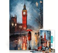 Rompecabezas de 1000 Piezas Londres lluvioso para Adultos Juguete para ejercitar la Mente y Relajarse Corte de precisión Regalo Elegante (38x26cm)