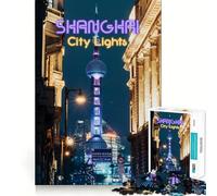 Rompecabezas de 1000 Piezas Luces de la Ciudad de Shanghái para Adultos Mejora la Memoria, diversión Familiar, patrón de ensamblaje, selección de Deseos de Papá Noel 38x52cm
