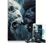 Rompecabezas de 1000 Piezas Lucha de Leones Blancos y Negros para Adolescentes Juego Divertido con Encaje Huecos Actividad Nocturna para Toda la Familia (38x52cm)
