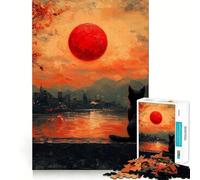 Rompecabezas de 1000 Piezas Luna de Sangre,Gato,Puesta de Sol,Arte de Corte Preciso,Juguete de Desafío Mental,Juego Fácil,Regalo de Cumpleaños para Mentalidad 38x52cm