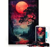 Rompecabezas de 1000 Piezas Luna de Sangre,Río,Puesta de Sol,Piezas de Encaje Ajustado,Juguete Creativo y Divertido,Momentos de Diversión Acogedores,Regalo de Decoración de Cumpleaños 38x52cm