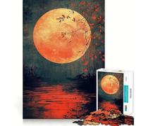 Rompecabezas de 1000 Piezas Luna de Sangre sobre el Agua,diseño de Corte preciso,Juguete para desafiar la Mente,Juego fácil de Jugar,Regalo Ideal para cumpleaños 38x52cm