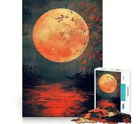 Rompecabezas de 1000 Piezas Luna de Sangre sobre el Agua Diversión con articulaciones precisas,Juego para ejercitar la Mente,Juego para Momentos de Paz,decoración navideña 50x75cm