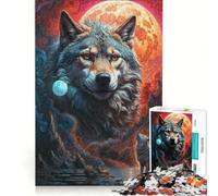 Rompecabezas de 1000 Piezas Luna Misteriosa y Lobo Solitario Juego Familiar Montaje de Patrones con Piezas de Formas aleatorias Que encajan Perfectamente 38x26cm