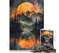Rompecabezas de 1000 Piezas Luna Naranja sobre Montañas para Adultos Juguete Inteligente para el hogar Decoración de Pared con Corte preciso (50x75cm)