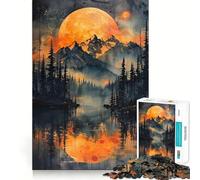 Rompecabezas de 1000 Piezas Luna Naranja sobre Montañas para Adultos Juguete Inteligente para el hogar Decoración de Pared con Corte preciso (50x75cm)