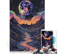 Rompecabezas de 1000 Piezas Luna psicodélica sobre Paisaje cósmico Juegos educativos antiestrés cumpleaños y Navidad 38x52cm