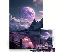 Rompecabezas de 1000 Piezas Luna Púrpura sobre Las Montañas para Adolescentes Ideal para estimular la Memoria Reducir el estrés y Crear un Ambiente artístico con Cortes Suaves