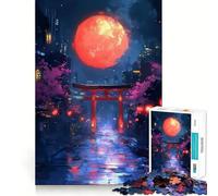 Rompecabezas de 1000 Piezas Luna Roja sobre Ciudad Japonesa para Adolescentes Ideal para Estimular la Memoria Diseño Tranquilo y Sencillo Regalo Conmovedor (50x75cm)