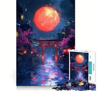 Rompecabezas de 1000 Piezas Luna Roja sobre Ciudad Japonesa para Adultos Juguete para ejercitar la Mente, Ideal para Fortalecer los Lazos Familiares Corte de precisión Regalo Creativo (38x26cm)