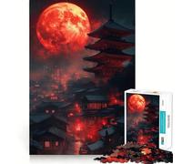 Rompecabezas de 1000 Piezas Luna Roja sobre un Pueblo Japonés para Adolescentes Juguete Inteligente para Jugar en Interiores Corte preciso (38x52cm)