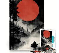 Rompecabezas de 1000 Piezas Luna Roja sobre un Pueblo Japonés para Adultos y Adolescentes Juguete de Habilidad, Relajante y Divertido Bordes Ajustados Regalo Ideal para Festivales (50x75cm)