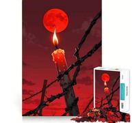 Rompecabezas de 1000 Piezas Luna Roja, Vela y Alambre de Púas para Adultos Juguete de lógica Mental Tiempo de Serenidad Corte Firme (38x26cm)