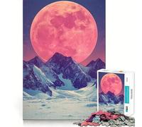 Rompecabezas de 1000 Piezas Luna Rosa sobre Las montañas para Adolescentes Juguete Que desafía la Mente Pasatiempo Tranquilo Corte preciso Regalo de Temporada (38x26cm)