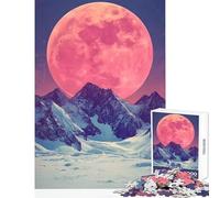 Rompecabezas de 1000 Piezas Luna Rosa sobre montañas Juguete Educativo Gran Regalo para Juegos Familiares con póster a Juego y Hoja de Trivia tamaño 38x52cm