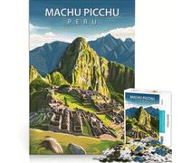 Rompecabezas de 1000 Piezas Machu Picchu Perú Arte Vintage Viajes, Juegos Familiares, Regalo de Cumpleaños, con Póster y Hoja de Trivia a Juego 50x75cm