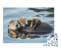 Rompecabezas de 1000 Piezas: Madre Nutria y su cría. Nutrias durmiendo Junto al Agua. para Adultos de 12 años en adelante. Juego Educativo. Decoración para el hogar. Desafío 38x26cm