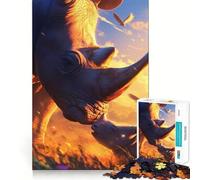 Rompecabezas de 1000 Piezas: Madre Rinoceronte y cría al Atardecer, Ideal para Adolescentes Juego Inteligente para Grupos Imagen para armar y Decorar la Pared (38x26cm)