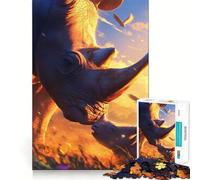 Rompecabezas de 1000 Piezas: Madre Rinoceronte y cría al Atardecer Juguete Intelectual para el hogar Disfrute de un Corte de Calidad Regalo clásico (38x52cm)