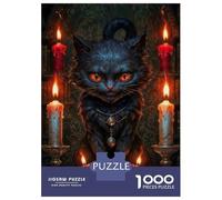 Rompecabezas De 1000 Piezas Magic Black Cat with Candles Rompecabezas Juguetes Antiestrés Decoración De Pared Cumpleaños Y Navidad 38x26cm/1000pcs