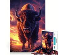 Rompecabezas de 1000 Piezas Majestad del Bisonte al Atardecer - Juego de decoración Clean Fit para concentrarse y Relajarse - Juego de cumpleaños - Regalo (38x52cm)