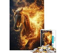 Rompecabezas de 1000 Piezas Majestuosidad del Caballo en Llamas para Adultos Rompecabezas de Velocidad Manual Difícil y desafiante 38x26cm