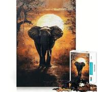 Rompecabezas de 1000 Piezas Majestuosidad del Elefante al Amanecer para Adolescentes, Juego Mental, Juguete antiestrés, Regalo artístico de Corte preciso 50x75cm