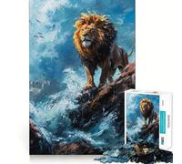 Rompecabezas de 1000 Piezas Majestuosidad del León en la Costa para Adultos Juguete para ejercitar la Mente Diversión en Familia Corte de precisión Regalo Encantador (50x75cm)