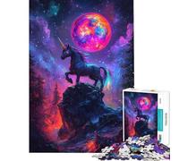 Rompecabezas de 1000 Piezas Majestuoso Unicornio bajo una Luna Colorida Rompecabezas para Adultos Juego Familiar Vacaciones en casa para Pasar el Tiempo cumpleaños y Navidad