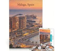 Rompecabezas de 1000 Piezas Málaga, España Atardecer, Juguetes de Bricolaje, Desafío difícil, con Piezas de Formas aleatorias Que encajan Perfectamente 38x26cm
