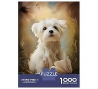 Rompecabezas De 1000 Piezas Maltese Dog Puppy with Flowers Rompecabezas para Adultos Juegos Familiares Ensamblaje De Patrones Cumpleaños Y Navidad 38x26cm/1000pcs
