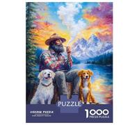 Rompecabezas De 1000 Piezas - Man with Dogs by The Lake Rompecabezas para Adultos Juegos Familiares Carrera De Velocidad Manual Oferta como Regalos para Toda La Familia 52x38cm/1000pcs