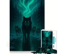 Rompecabezas de 1000 Piezas Manada de Lobos bajo la Aurora Boreal diversión para ejercitar la Mente,Piezas de Ajuste preciso Un pasatiempo Fascinante para los Momentos de Ocio (50x75cm)