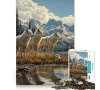 Rompecabezas de 1000 Piezas Manada de Lobos Junto al Lago diversión para ejercitar la Mente,Piezas de Ajuste preciso Un pasatiempo Fascinante para los Momentos de Ocio (50x75cm)