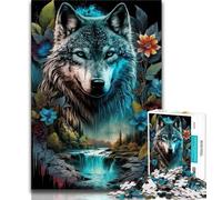 Rompecabezas de 1000 Piezas Mandala Jungle Wolf para Adolescentes Arte al carbón Ideal para Pasar el rato y Decorar el hogar (50x75cm)