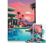 Rompecabezas de 1000 Piezas Mansión Tropical Pixel Art Ajuste Arte Estimulante para el Cerebro Juego Tiempo de Descanso Juego Arte Navideño para Pared (38x26cm)